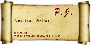 Paulics Jolán névjegykártya