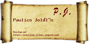 Paulics Jolán névjegykártya